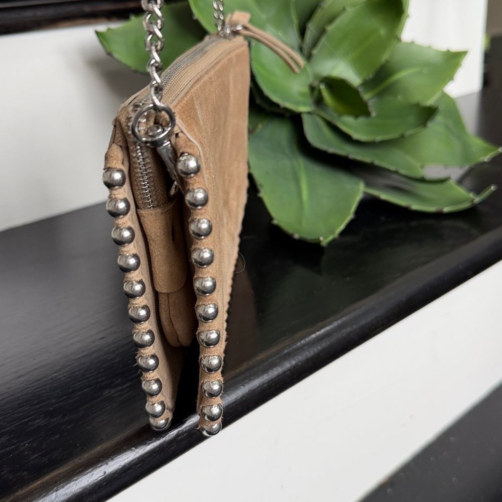 Zara genuine leather suede crossbody clutch shoulder bag studded neutral - Picture 3 of 9